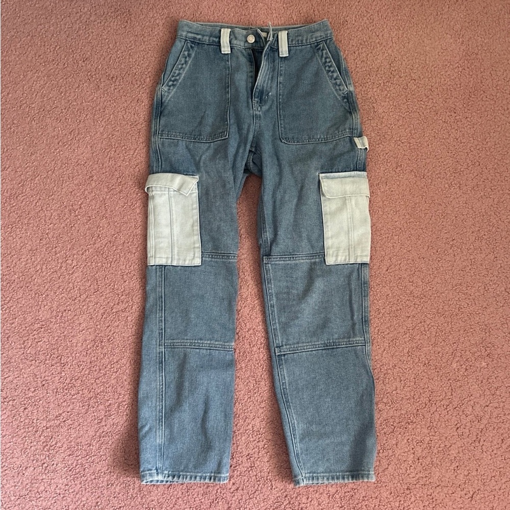 PacSun Blue and Cream Cargo Jeans